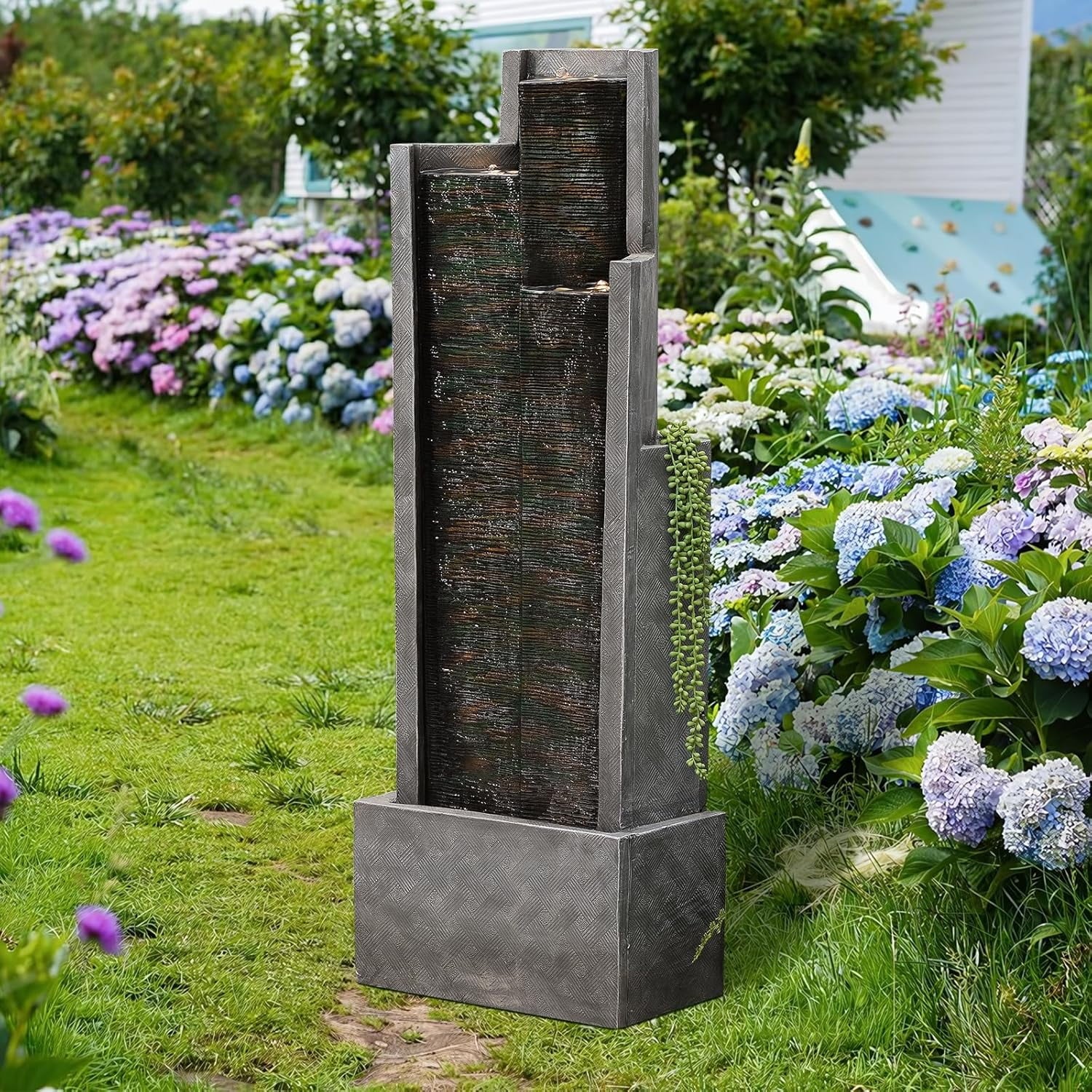Outdoor Modern Waterfall Fountain Water Fall Fountains with LED Lights for Garden, Patio, Backyard, Deck, Porch and Home Decor