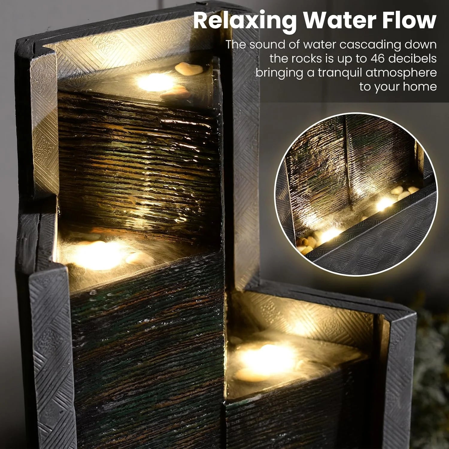 Outdoor Modern Waterfall Fountain Water Fall Fountains with LED Lights for Garden, Patio, Backyard, Deck, Porch and Home Decor