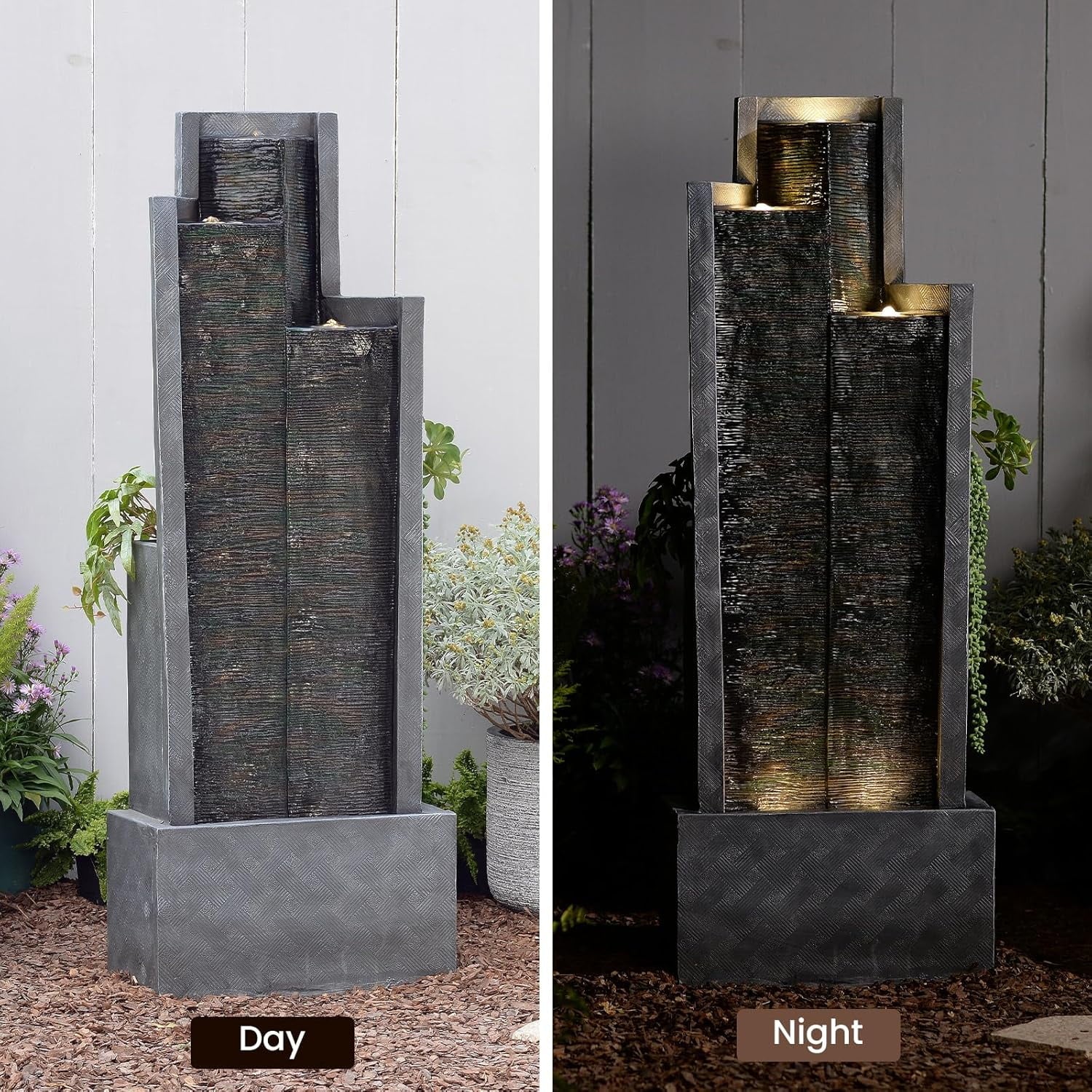 Outdoor Modern Waterfall Fountain Water Fall Fountains with LED Lights for Garden, Patio, Backyard, Deck, Porch and Home Decor