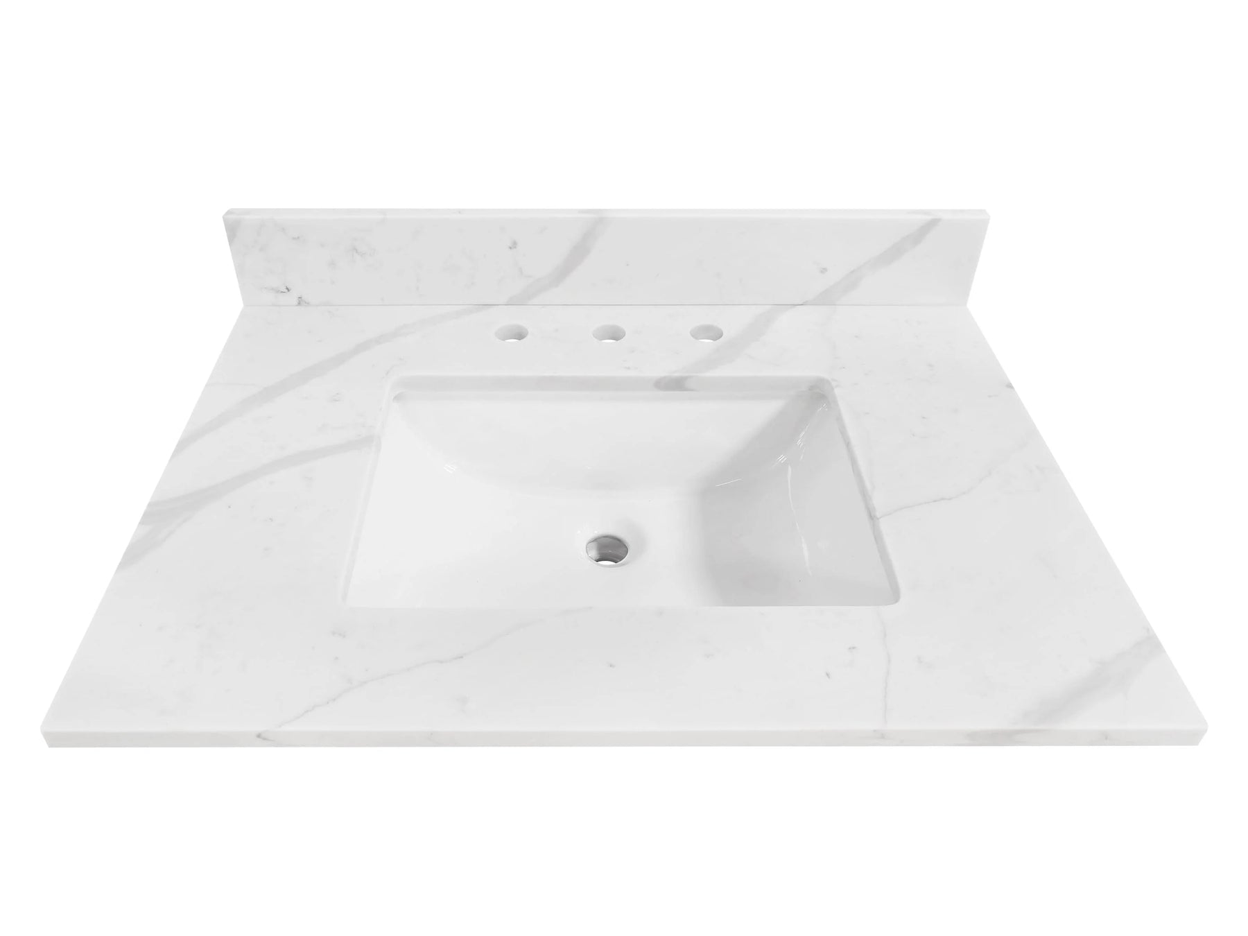 Calacatta 31-in x 22-in White Quartz Undermount Single Sink Widespread Faucet Mount Bathroom Vanity Top
