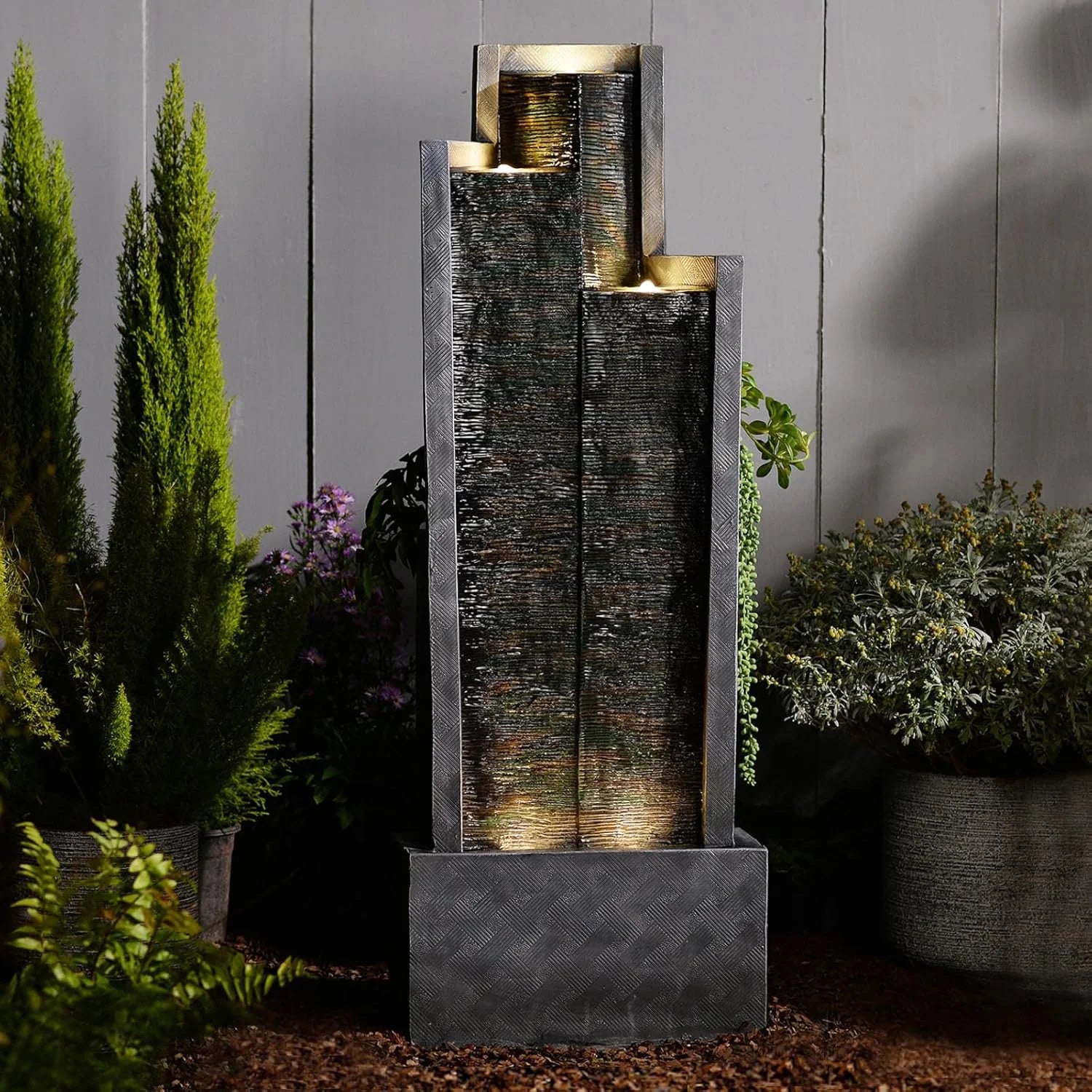Outdoor Modern Waterfall Fountain Water Fall Fountains with LED Lights for Garden, Patio, Backyard, Deck, Porch and Home Decor