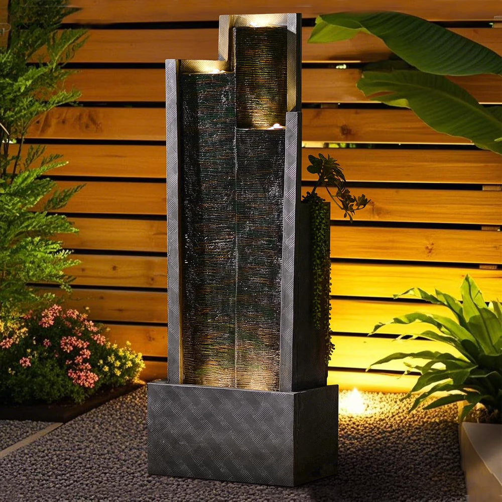 Outdoor Modern Waterfall Fountain Water Fall Fountains with LED Lights for Garden, Patio, Backyard, Deck, Porch and Home Decor